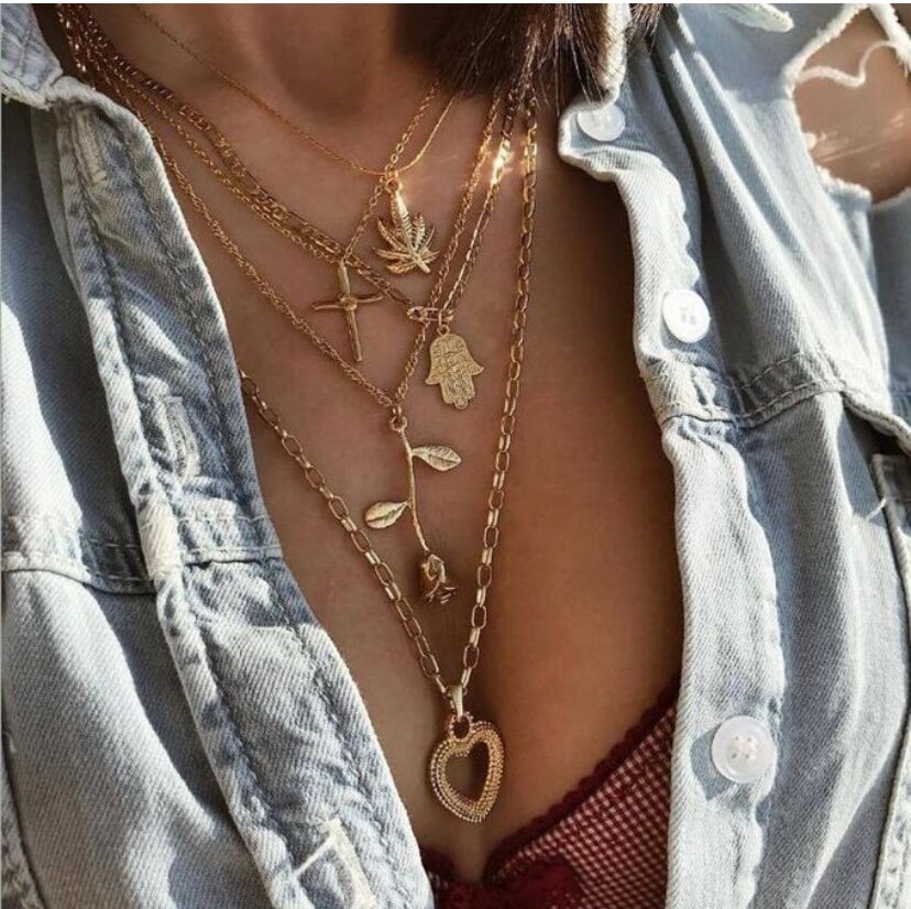 Collier multitour pendentifs