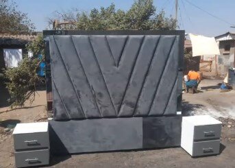 Headboard + nightstands, grey