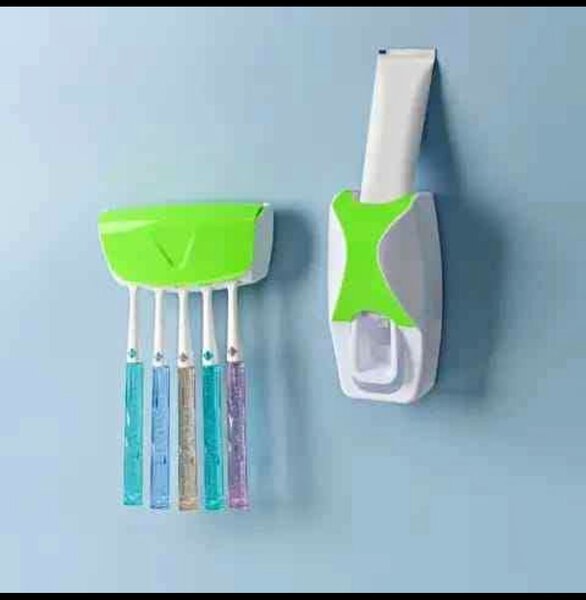 Toothpaste dispenser, toothbrush holder