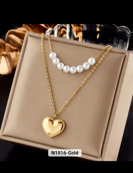 Collier Coeur Perles Doré