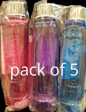 clear transparent plastic water bottles for fridge, kitchen , home, school , sports ,office pack of 5 pcs