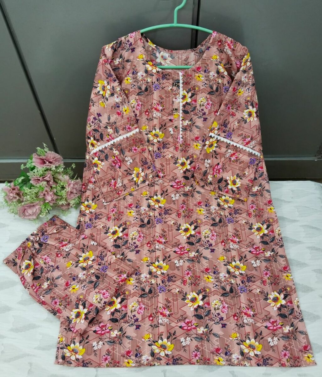 Cotton lawn mix stitched 2pc dc free