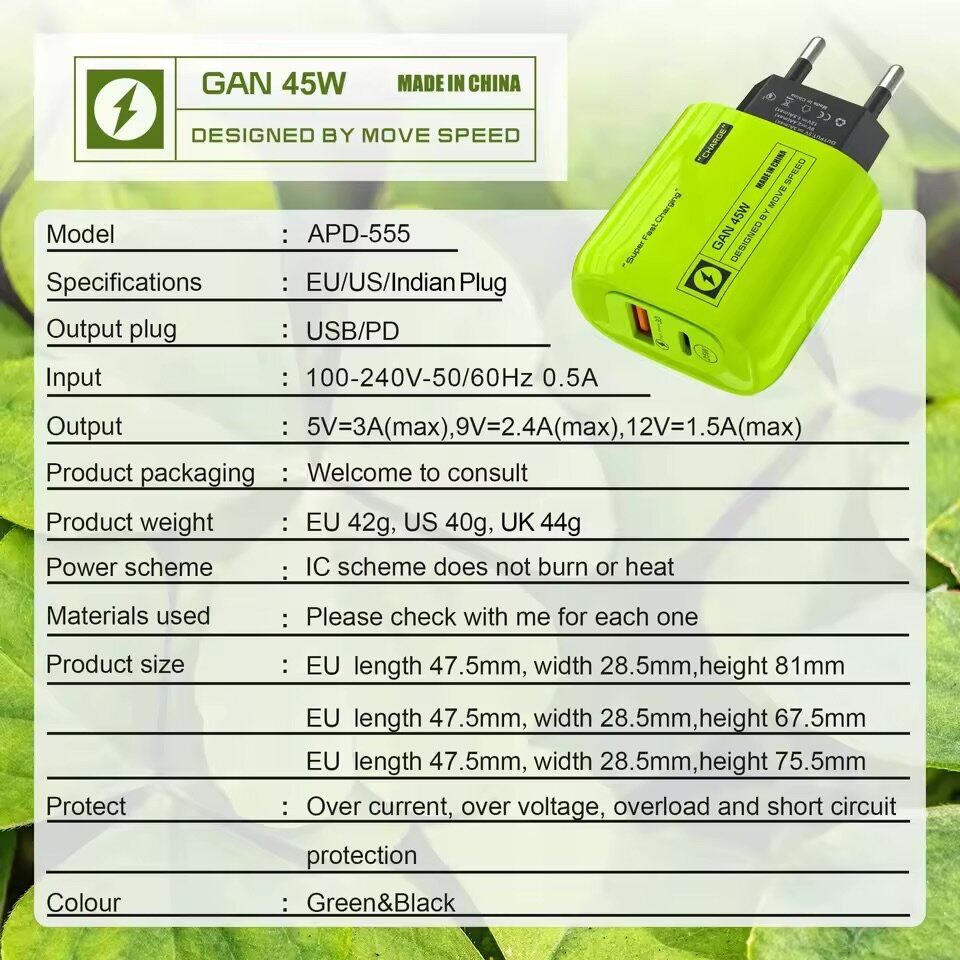 Chargeur Rapide USB 45W