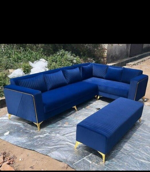 Canapé d'angle bleu avec ottomane