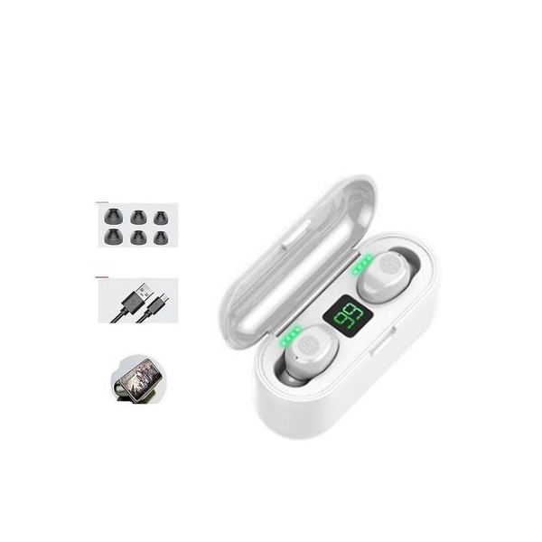Écouteur Bluetooth F9 Oreillette Bluetooth Sans Fil Touch-Blanc