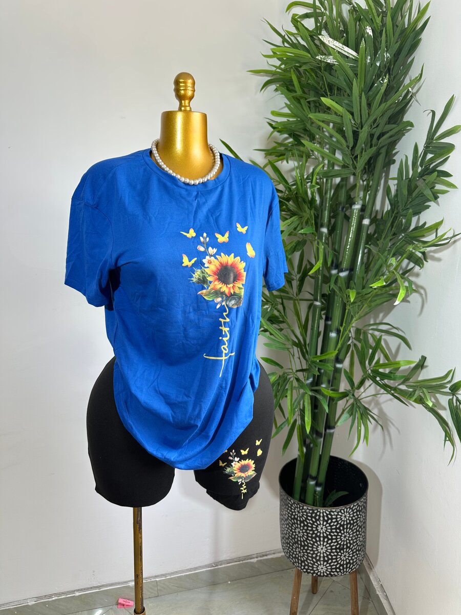Tee-shirt bleu tournesol