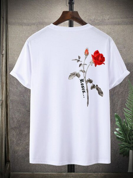 T-shirt blanc avec rose rouge imprimée