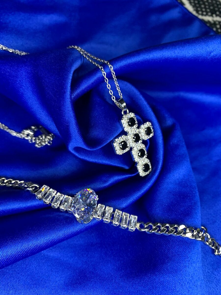 Silver Cross Pendant Necklace with Cubic Zirconia