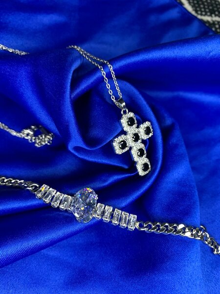 Silver Cross Pendant Necklace with Cubic Zirconia