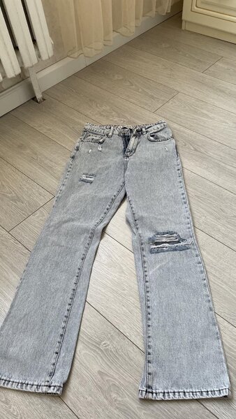 Джинсы прямые с высокой посадкой рваные трубы Турция
