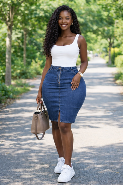 Jupe en jean mi-longue pour femme