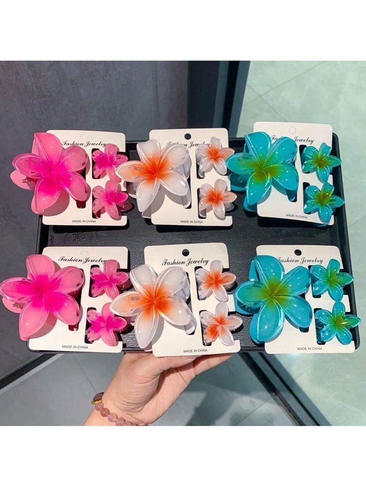 Clips cheveux fleurs colorées