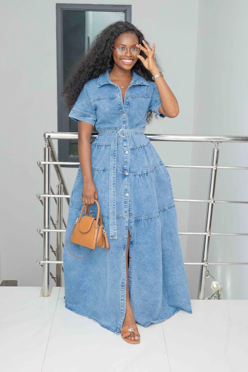 Robe longue en jean évasée