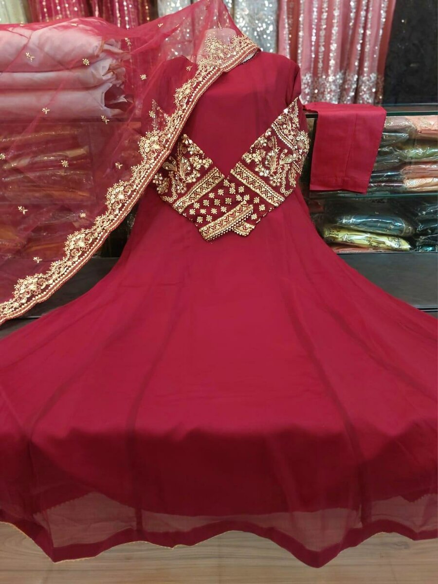 Soft chiffon long frock3 pc ,