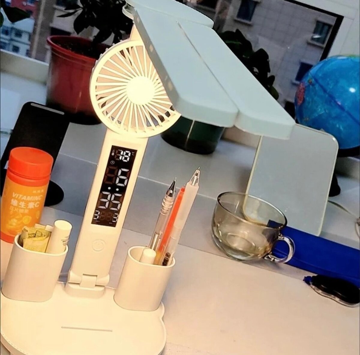 MULTIPURPOSE STUDY LAMP WITH FAN,CLOCK,TEMPERATURE DISPLAY