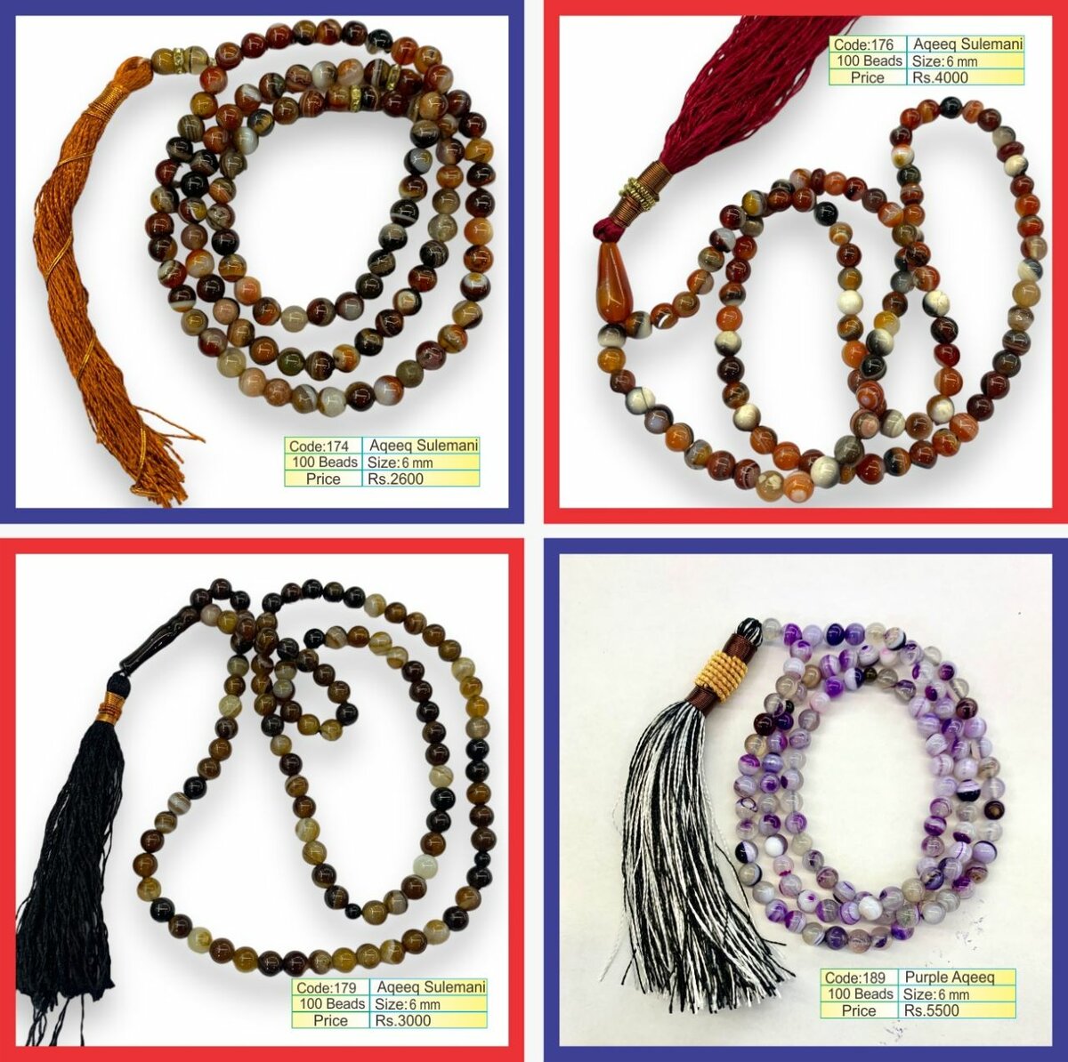 Real Gemstone Tasbih Aqeeq Pearl Ruby Sandloos