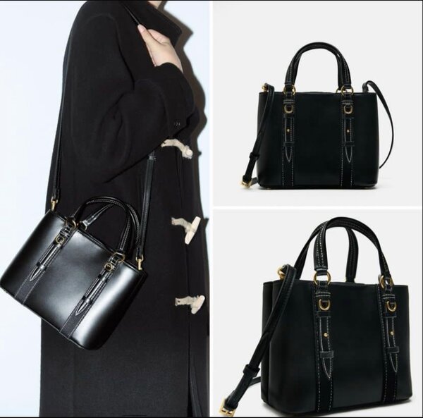 Sac à bandoulière en cuir noir Zara