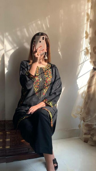 Black Pocket Embroided 2pc dress