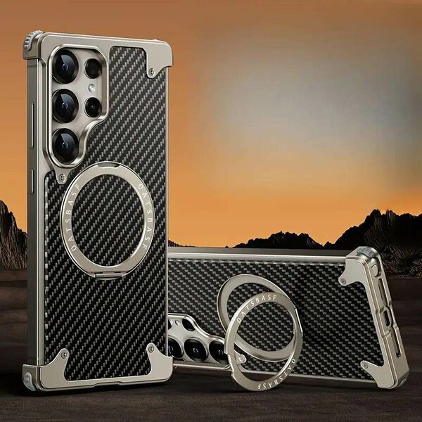 Coque en fibre de carbone avec anneau pour Samsung