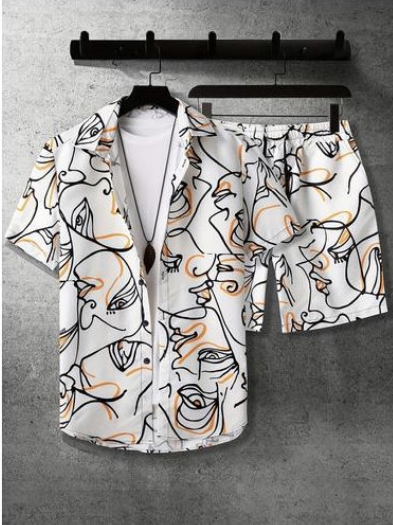 Ensemble Chemise et Short Imprimé Abstrait Homme