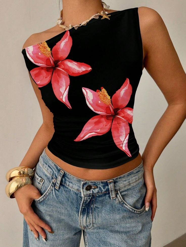 Top asymétrique floral chic