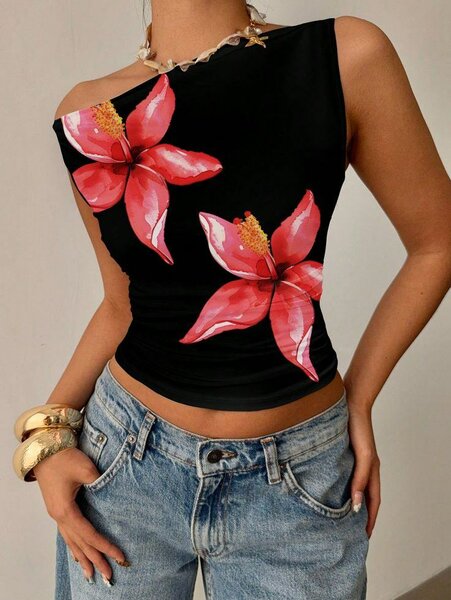 Top asymétrique floral chic