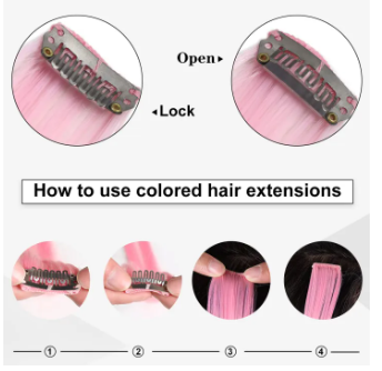 Hair Extensions Clip In Neon Hair Extension Hairpieces Party Highlights Synthetic Halloween Hair Accessories Colored Straight Extension Clip Ins for Kids Girls 22" 1pcs