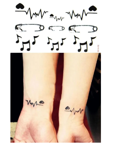 Electro-cardio-gram Heart Music Water Proof Temporary Tattoo Body Tattoo