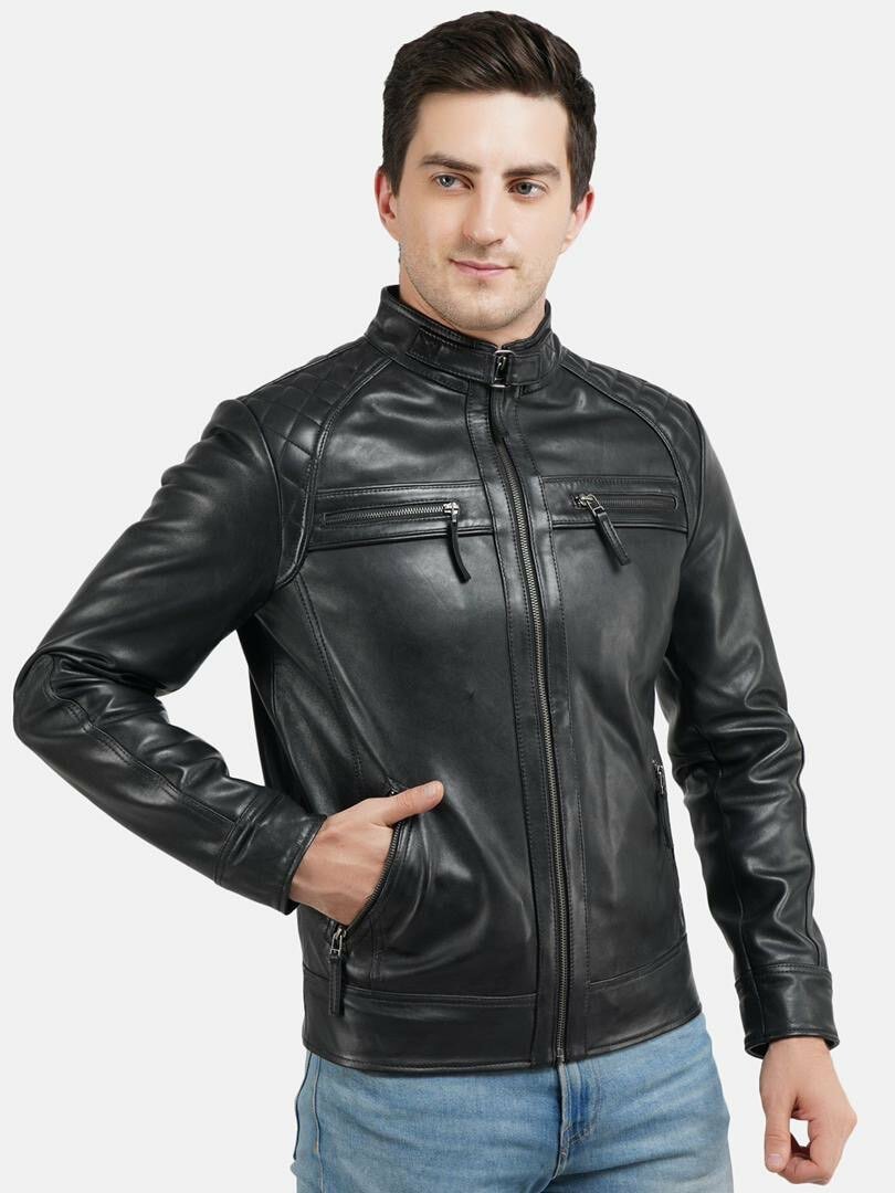 Veste en cuir noire pour homme