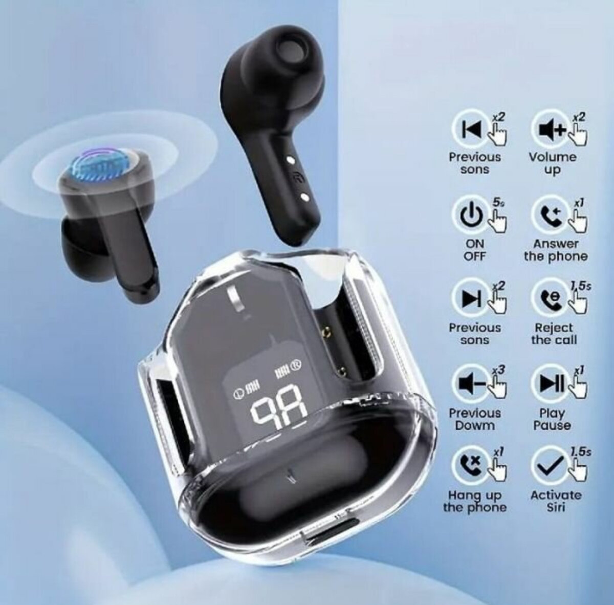 Wireless Earbuds with LED Display