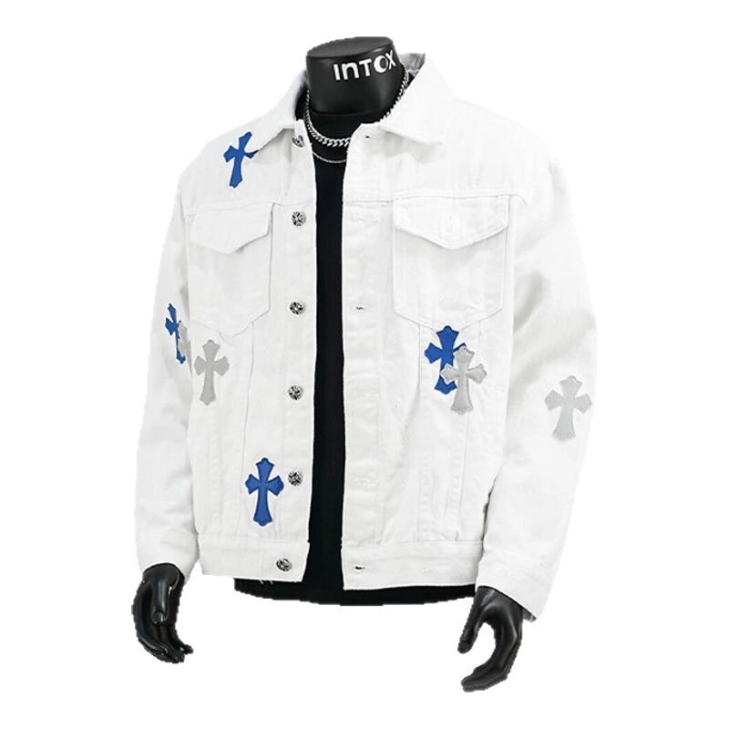 Veste en jean blanche avec motifs