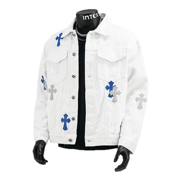 Veste en jean blanche avec motifs