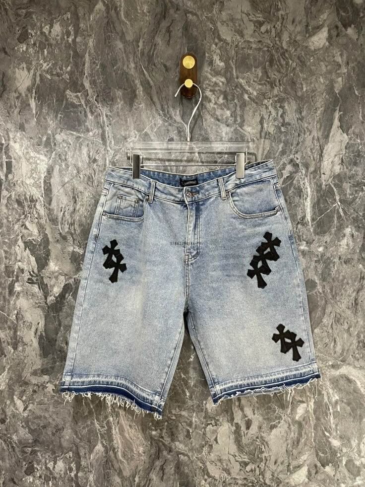 Short en jean brodé homme