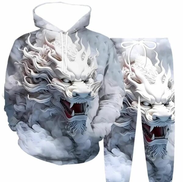 Худи и брюки комплект с дизайном дракона