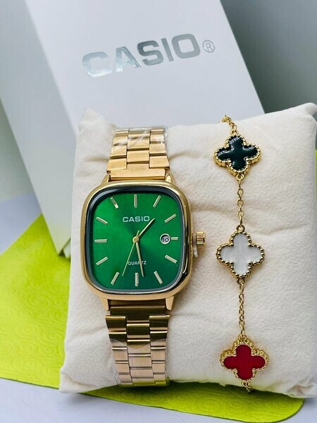 Montre Casio dorée verte + bracelet