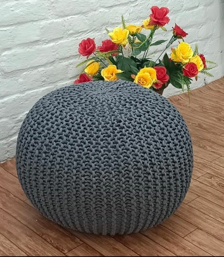 Hand Knitted Pouf 40×35 cms