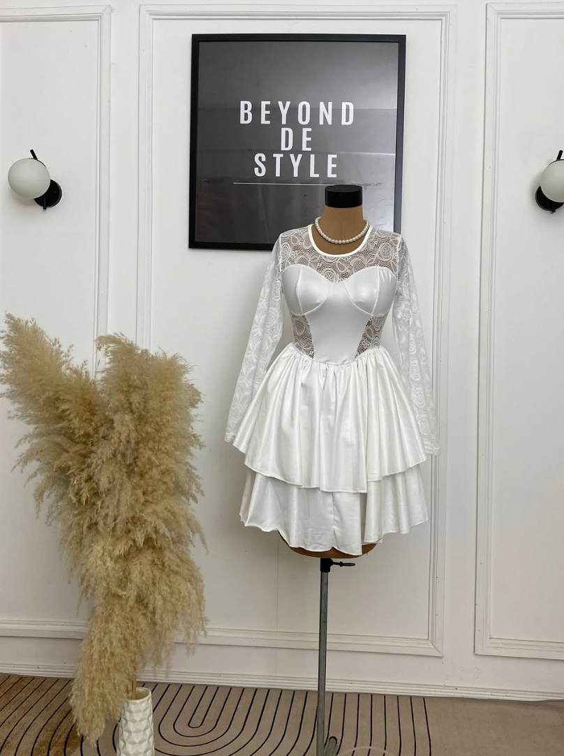 SWEET GIRL LACE DETAIL LAYERED FLARE DRESS