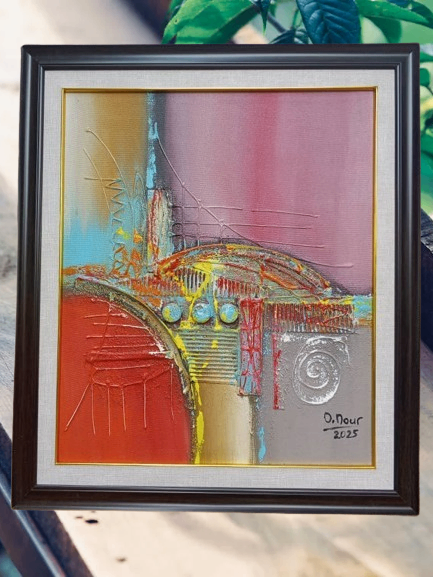 Tableau abstrait coloré encadré