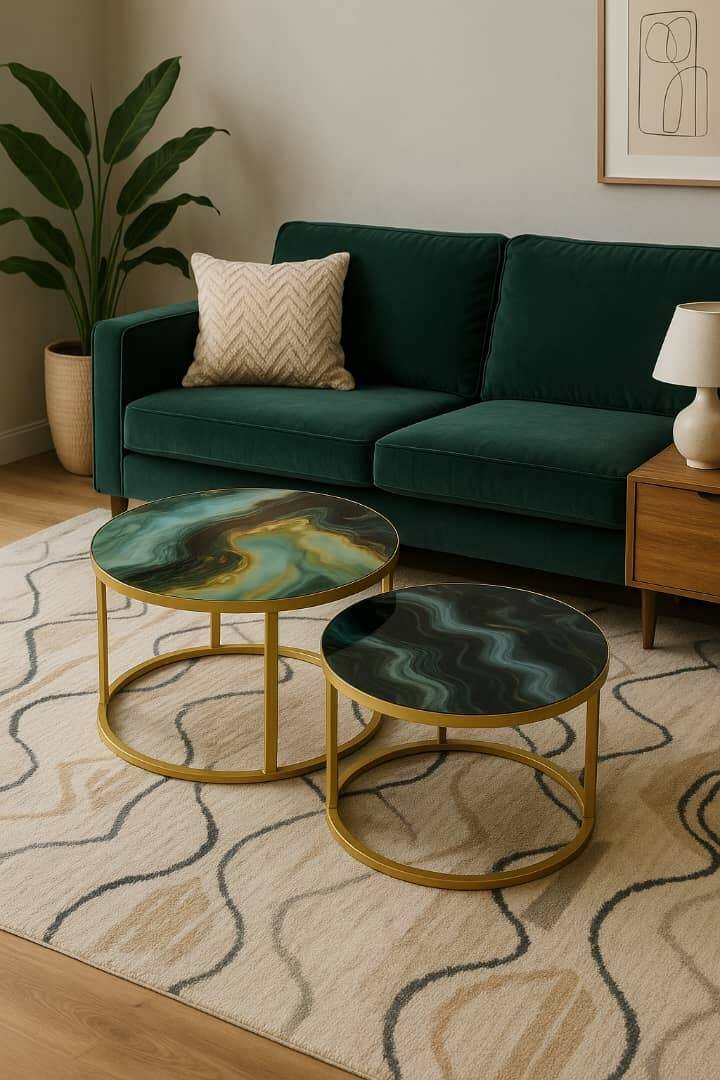Tables de salon en verre marbré