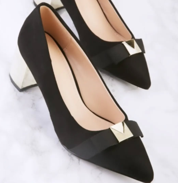 Suede black metallic heel