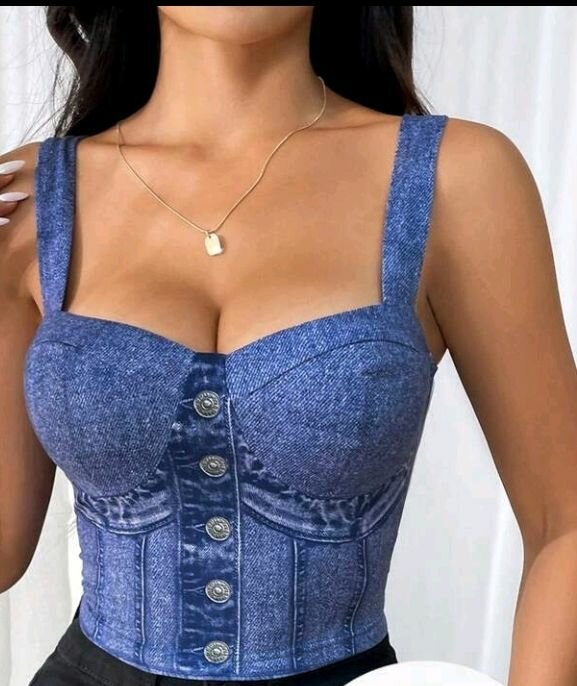 SHEIN Privé Women Elegant Tight Fitting Denim Tank Top