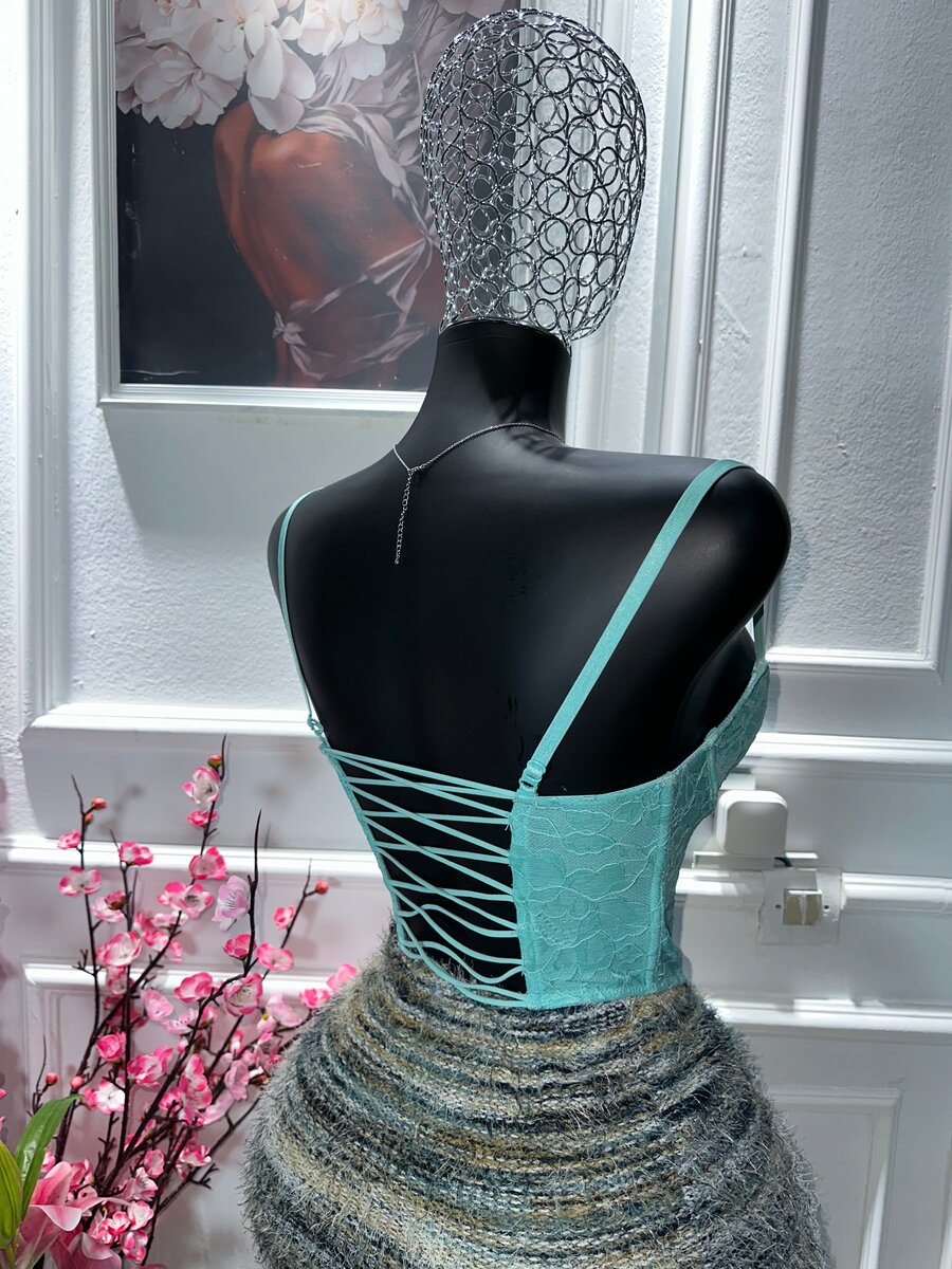 Corset bustier en dentelle turquoise