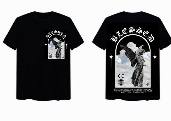 T-shirt noir "Blessed" avec ange