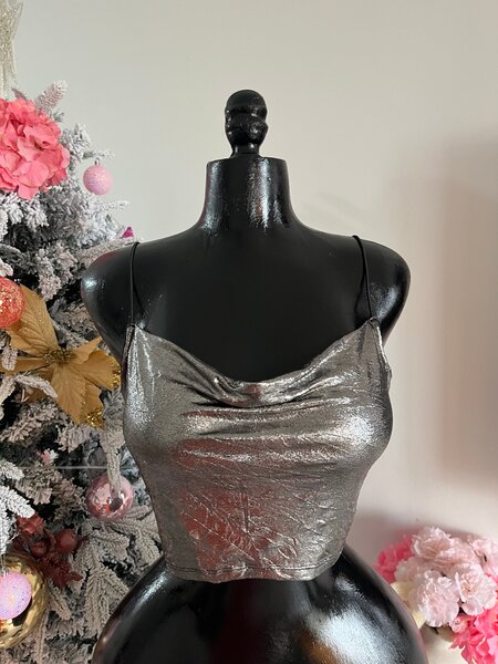 Top argenté brillant femme