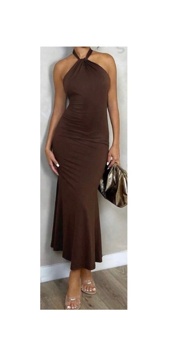 Brown Halter Neck Dress