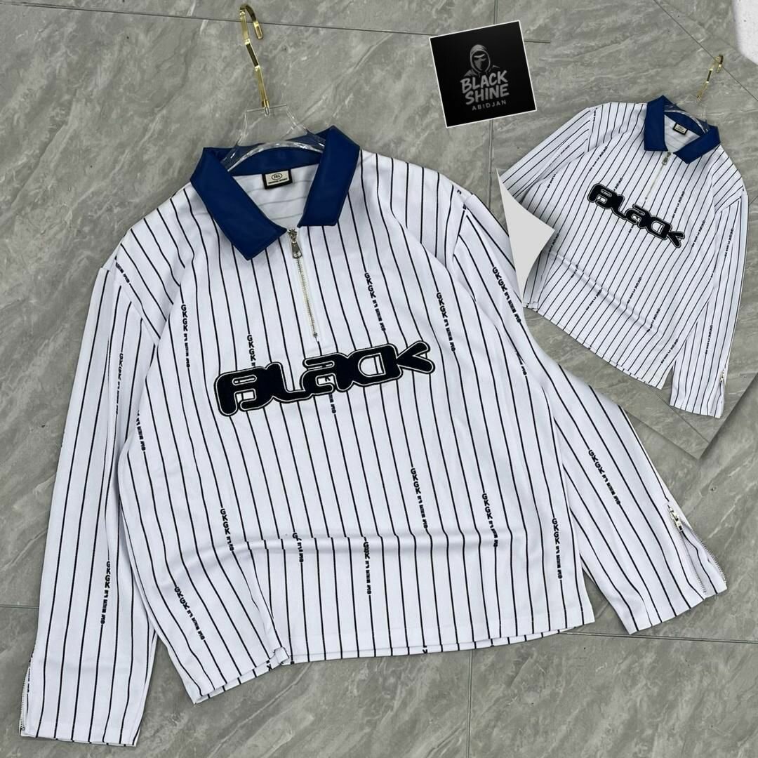 Chemise rayée col bleu