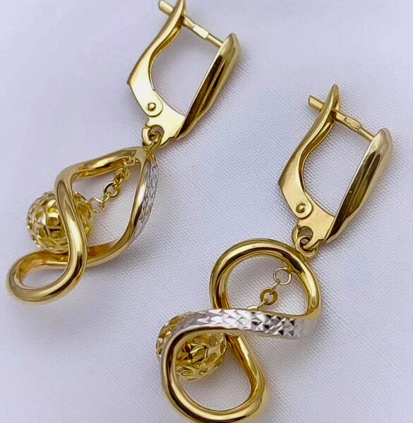 Серьги в жёлтом золоте с белым золотом,585 проба  Premium