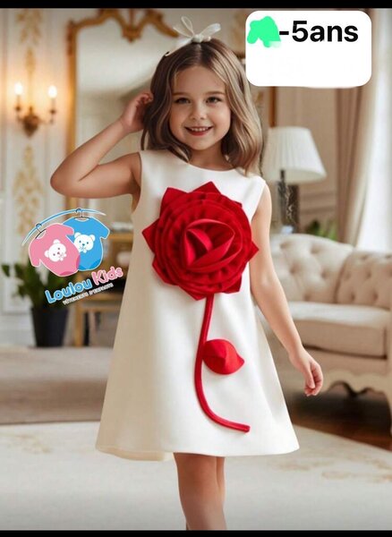 Robe Fille Étagée Rouge