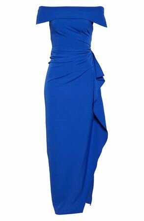 Women's Draped Off-The-Shoulder Blue Gown