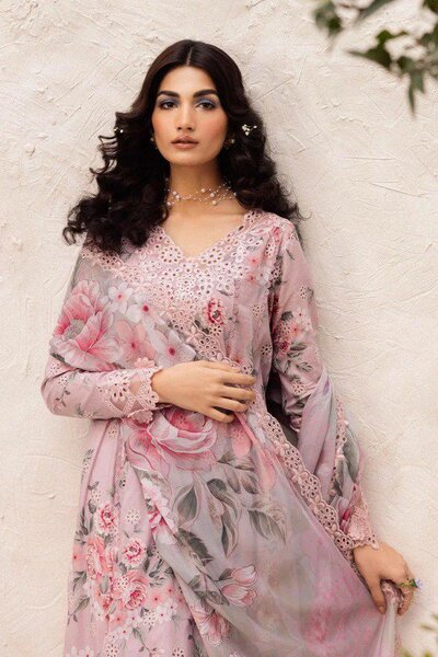 Lawn & chiffon duppta unstitch 3 pc ,dc free